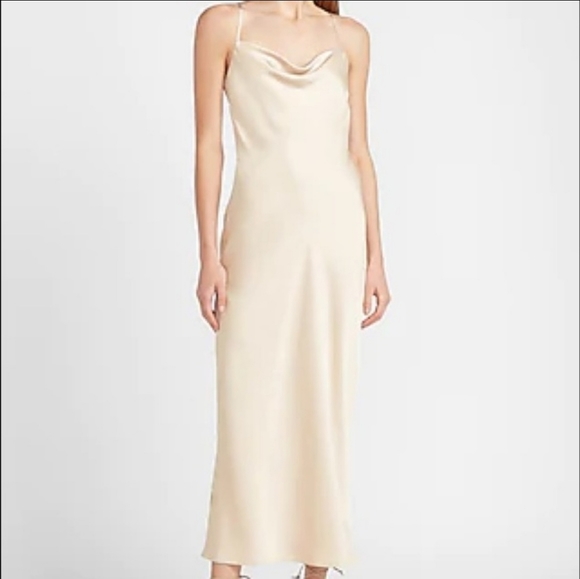 knee length dresses for ladies Black Satin Cowl Neck Backless Slip Midi Dress main image 1